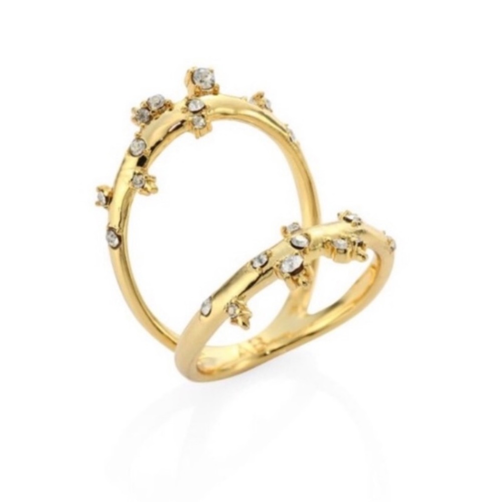 ALEXIS BITTAR • Gold Double Banded Crystal Accented Lace Size 7 Ring - Picture 1 of 8